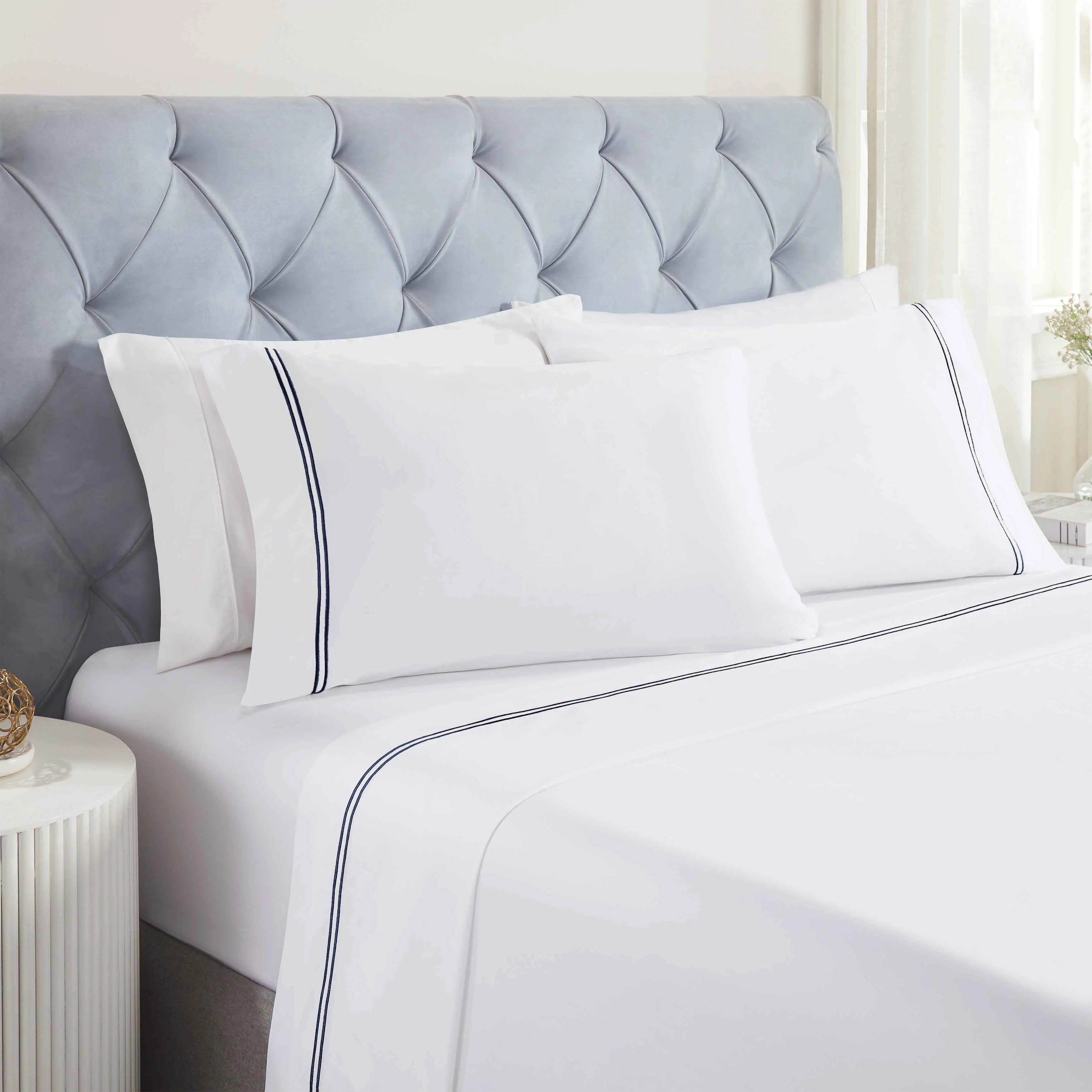 100% Cotton Bed Sheet Set Two-Line Embroidered Deep Pocket Fieldstone - Sheet Set by Superior Brand