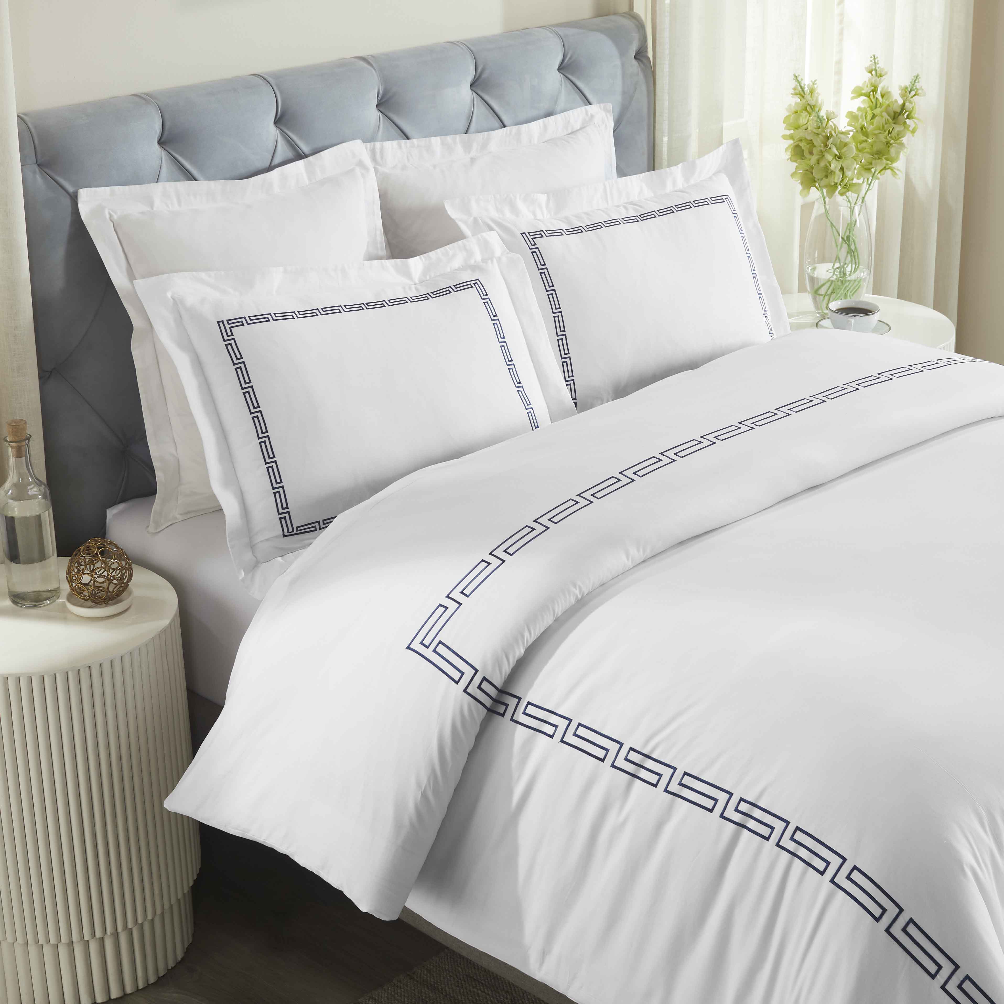 Harrison Cotton Greek Key Embroidered 3 Piece Duvet Cover Set - Duvet Cover Set by Superior
