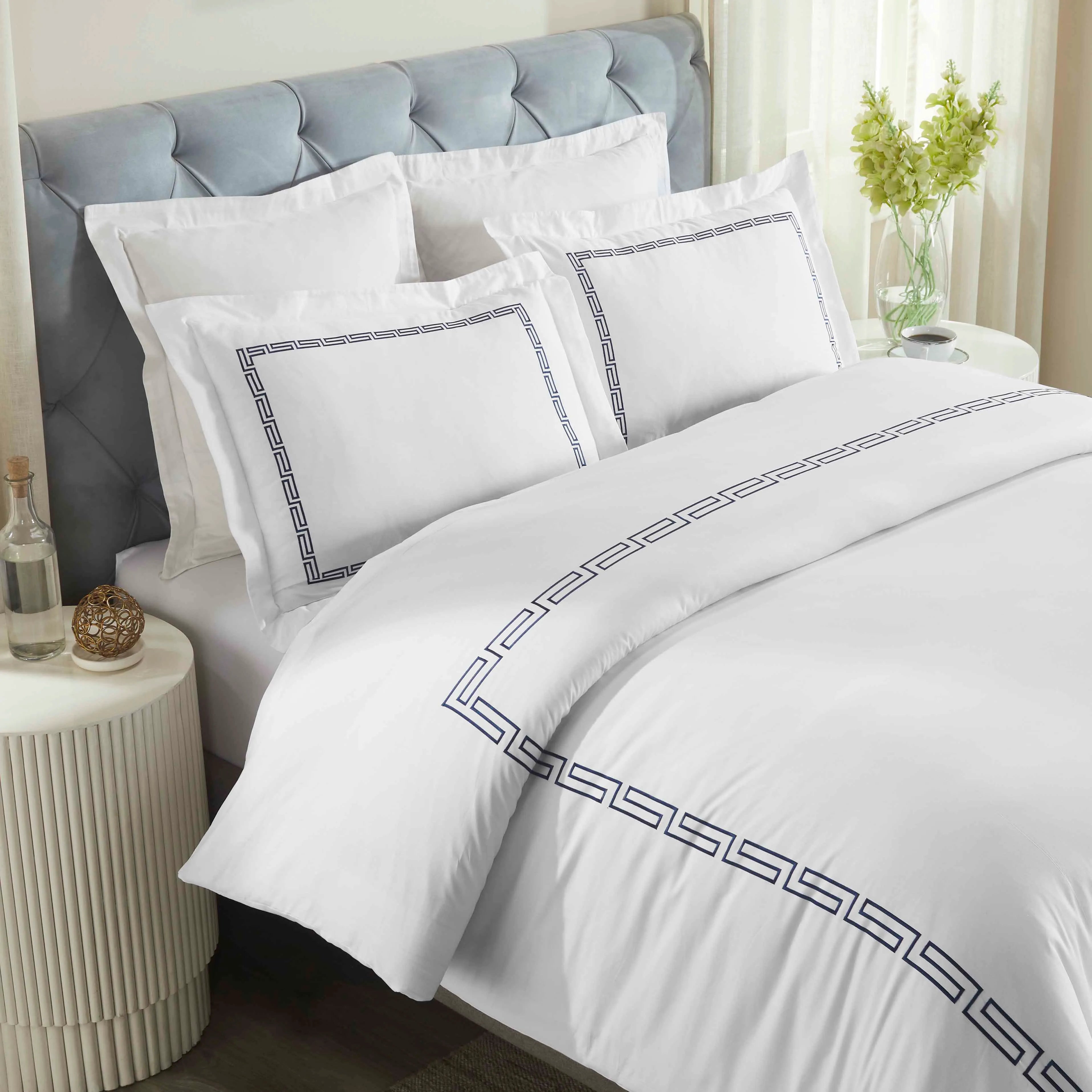 100% Cotton Greek Key Embroidered Duvet Cover Set - Duvet Cover Set by Superior Brand