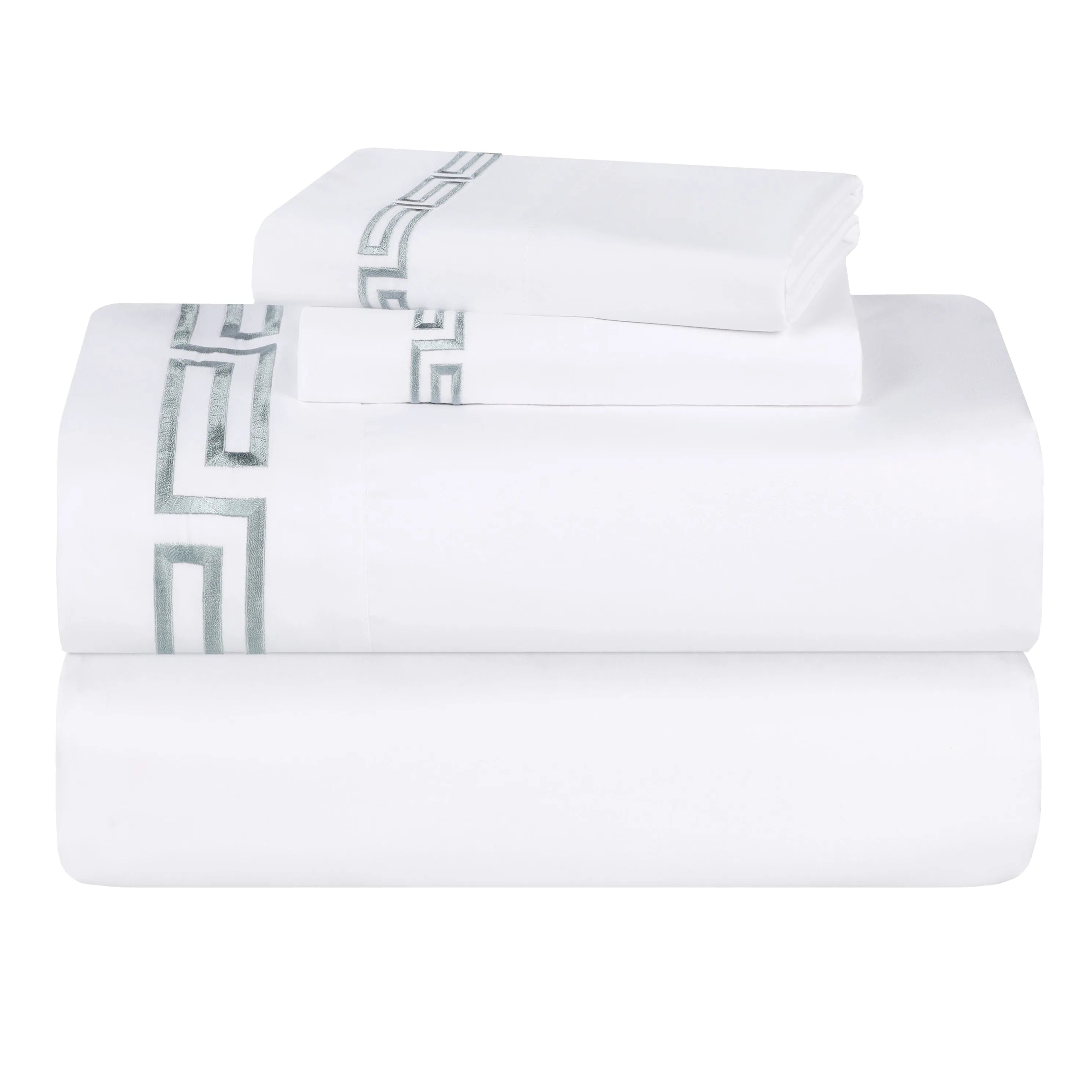 100% Cotton Bed Sheet Set Greek Key Embroidered Deep Pocket Harrison - Sheet Set by Superior Brand