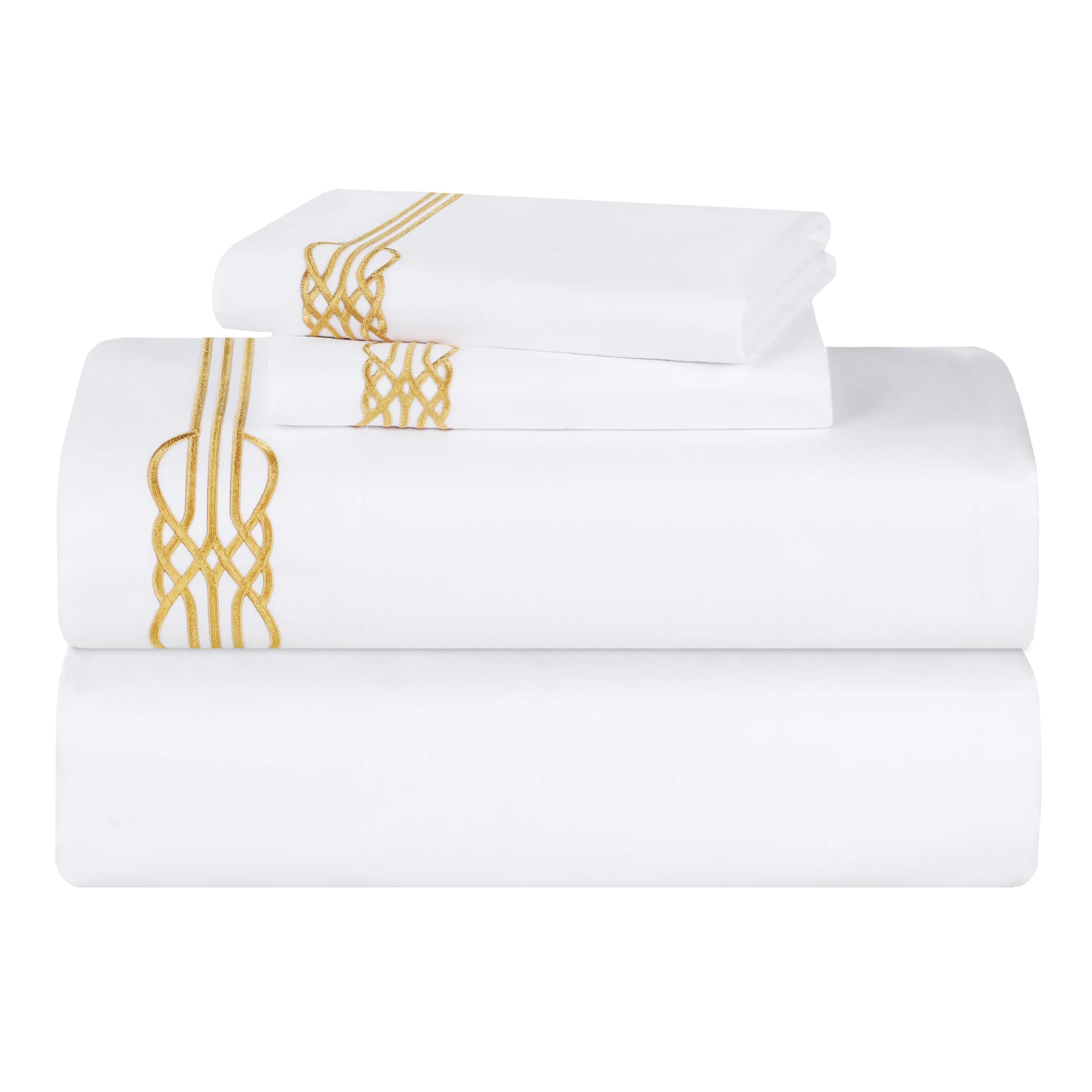 100% Cotton Bed Sheet Set Gold Embroidered Deep Pocket Moonlawn - Sheet Set by Superior Brand