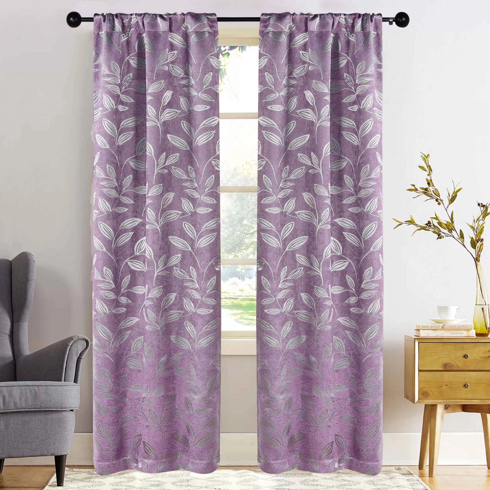 Leaves Room Darkening Washable Blackout Curtain Panels, Set of 2
