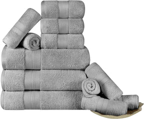 Superior Premium Turkish Cotton Assorted 12-Piece Towel Set - Grey