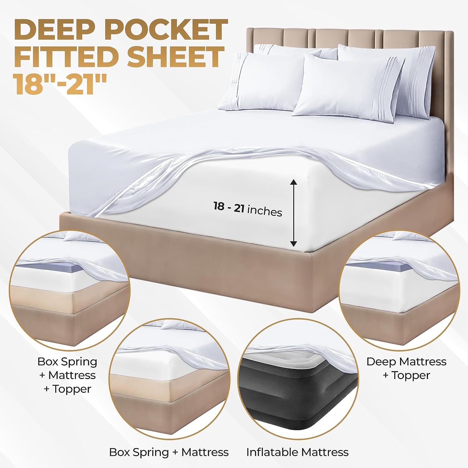 Superior Egyptian Cotton 1000 Thread Count Extra Deep Pocket Solid Sheet Set - White