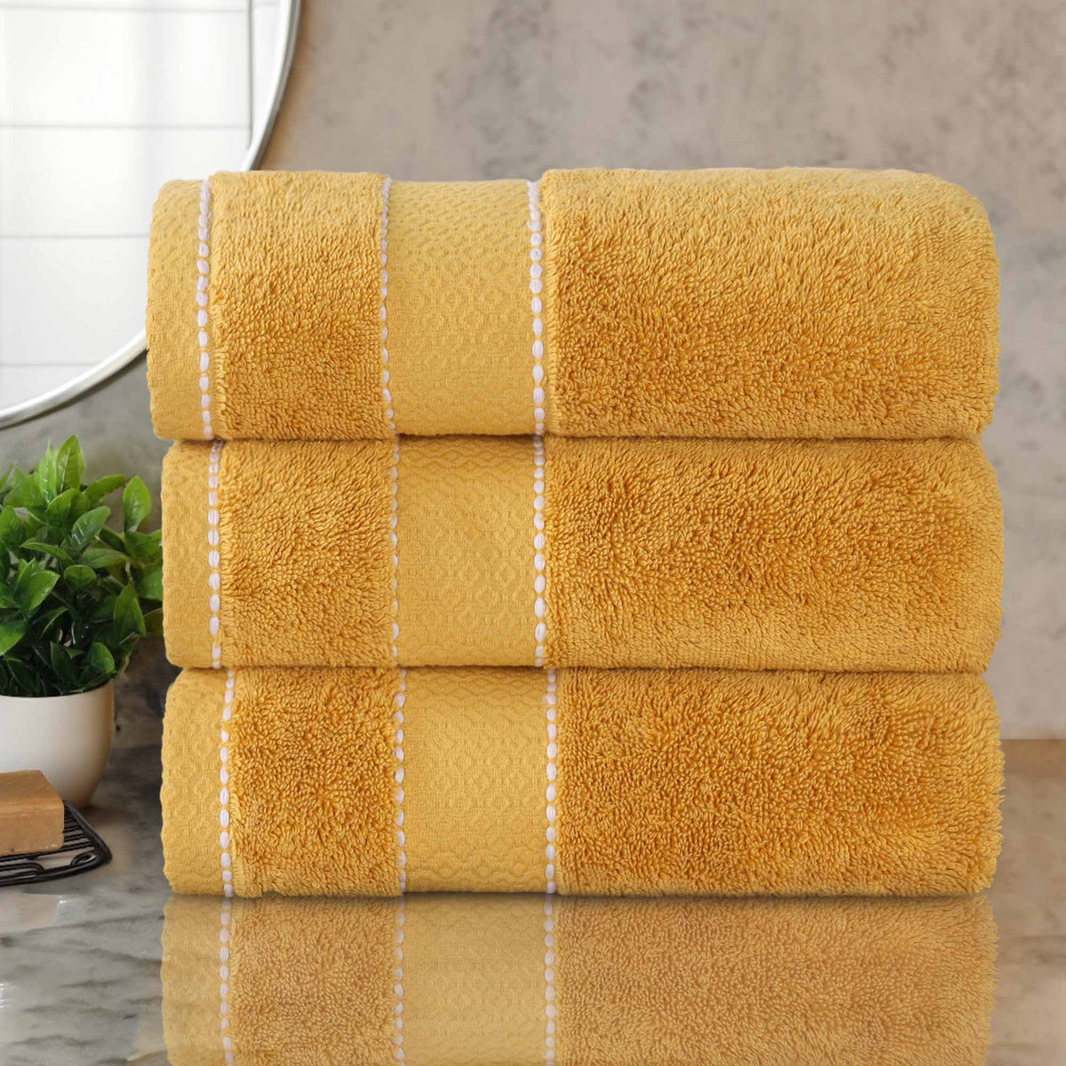 Superior Zero Twist Cotton Waffle Honeycomb Plush Soft Absorbent Bath Towel Set of 3