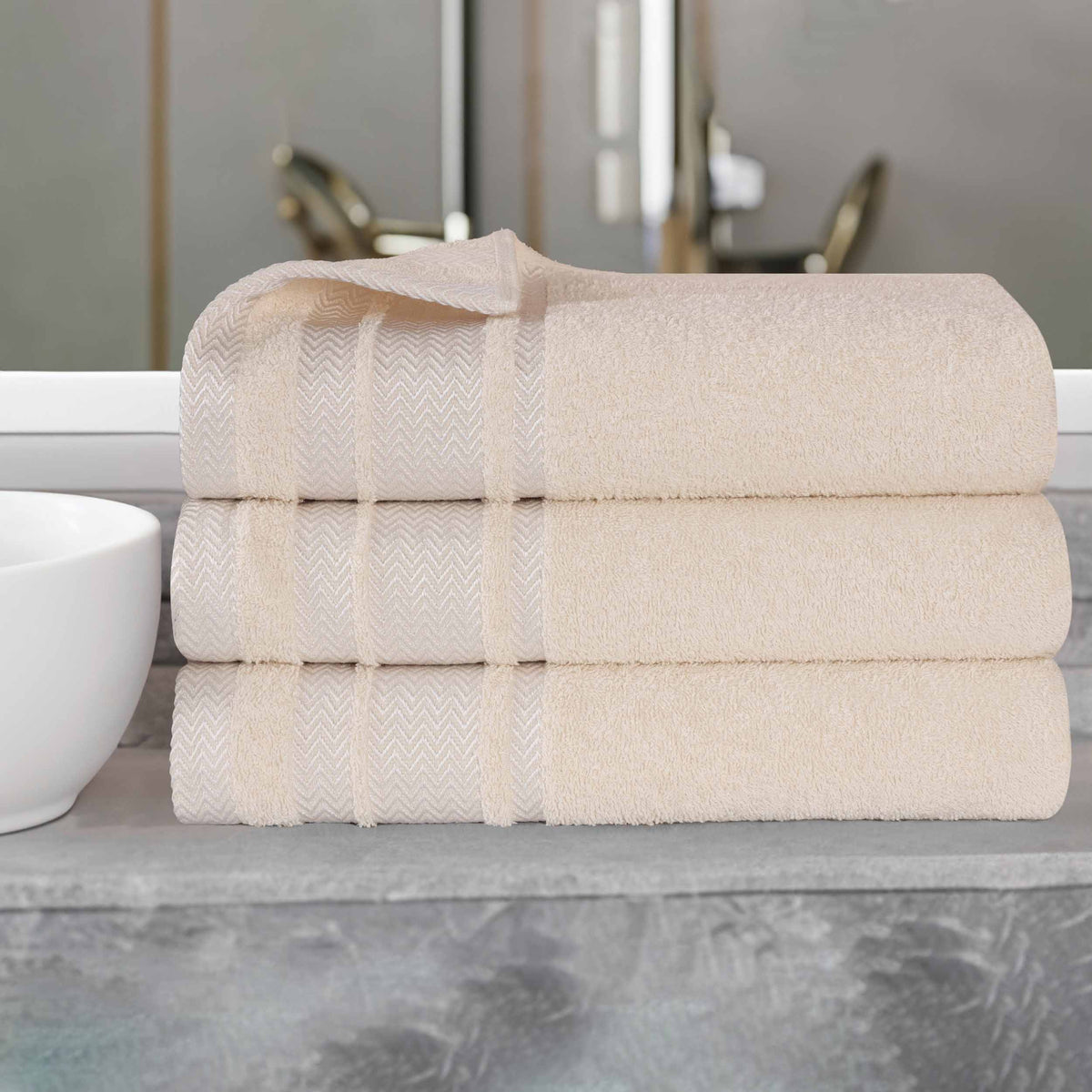 Superior Zero Twist Cotton Waffle Honeycomb Plush Soft Absorbent Bath Towel Set of 3