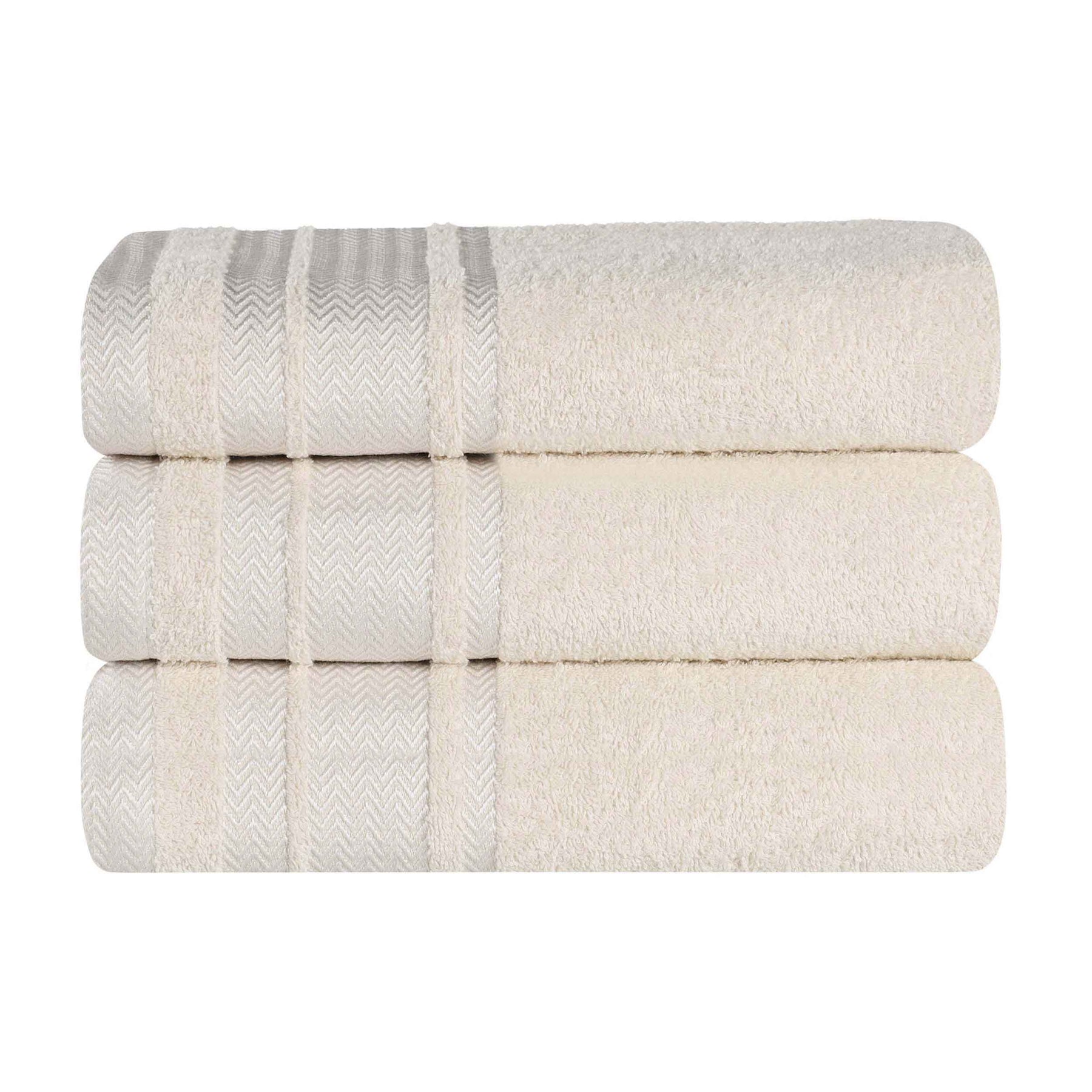 Zero Twist Cotton Dobby Border Plush Absorbent Bath Towel - Ivory