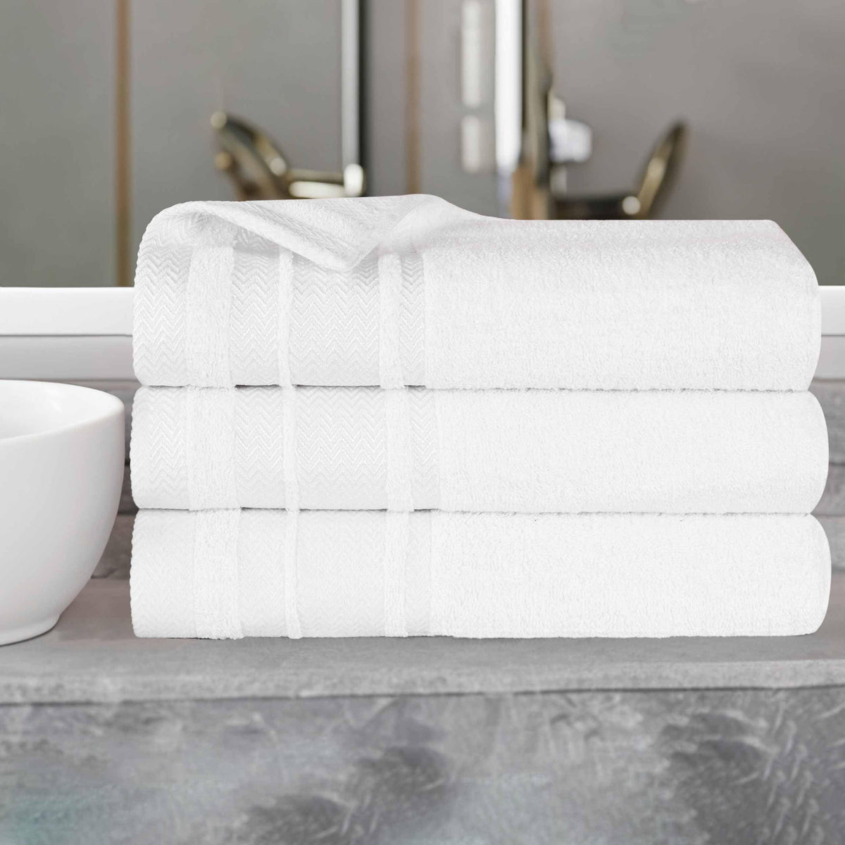 Superior Zero Twist Cotton Waffle Honeycomb Plush Soft Absorbent Bath Towel Set of 3