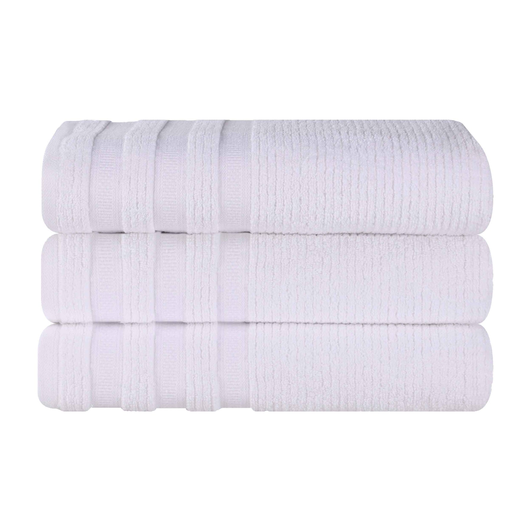 Zero Twist Cotton Ribbed Geometric Border Plush Bath Towel - White