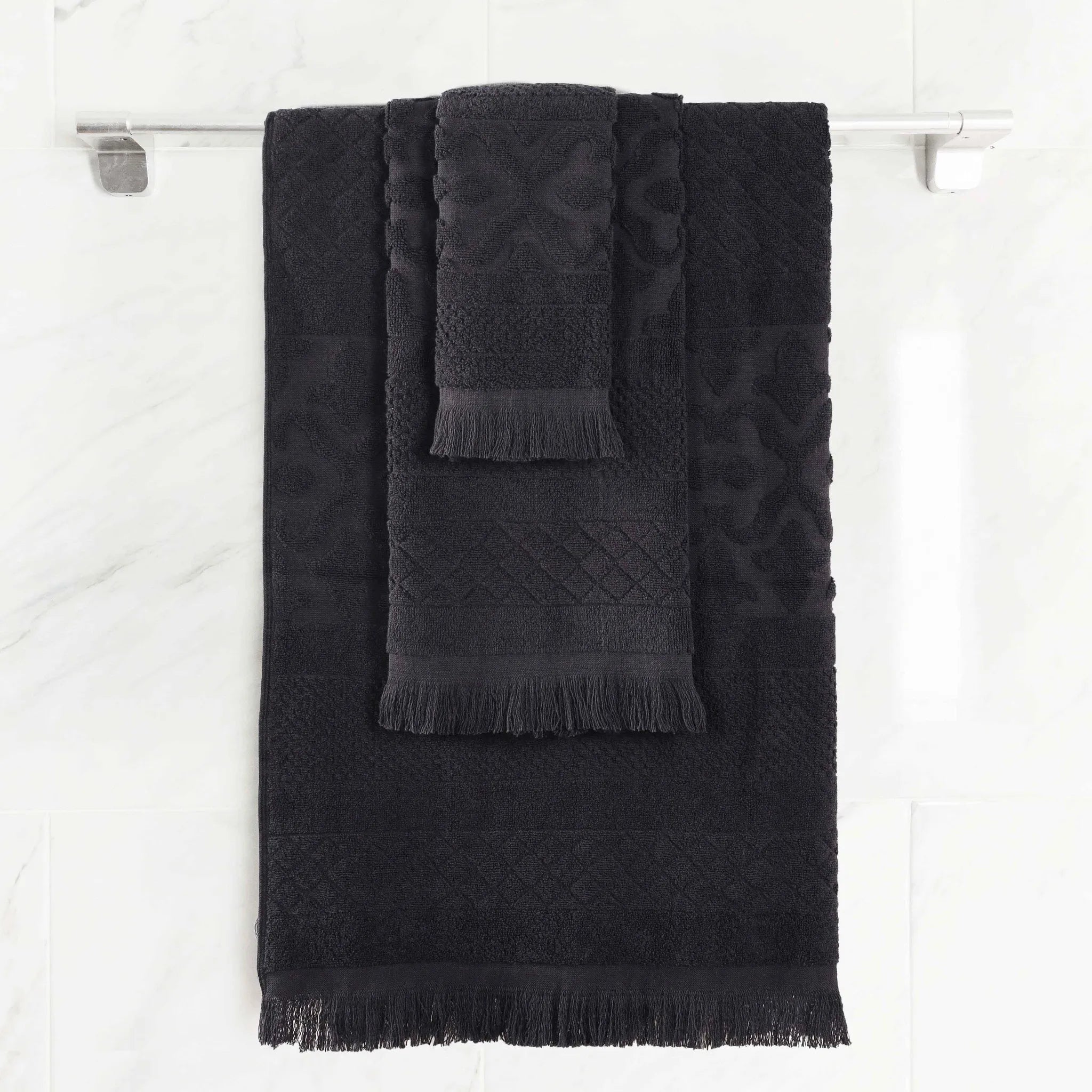 Rolla Cotton Geometric Jacquard Plush Soft Absorbent 3 Piece Towel Set - Towel Set by Superior Brand