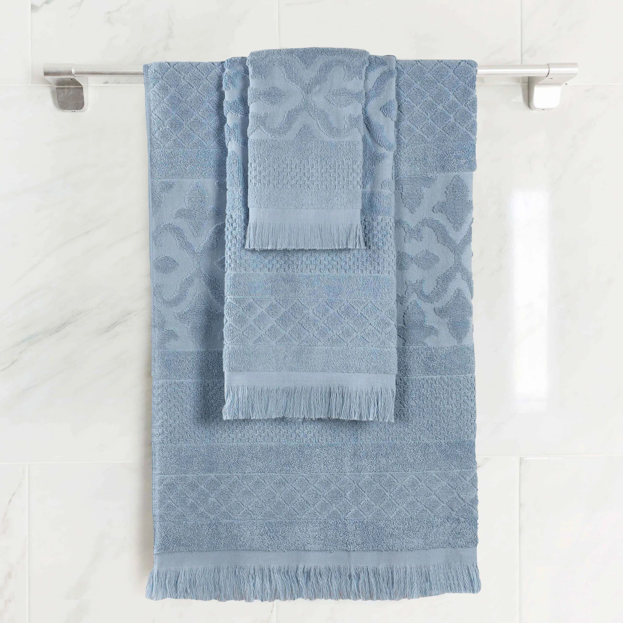 Rolla Cotton Geometric Jacquard Plush Soft Absorbent 3 Piece Towel Set - Towel Set by Superior Brand