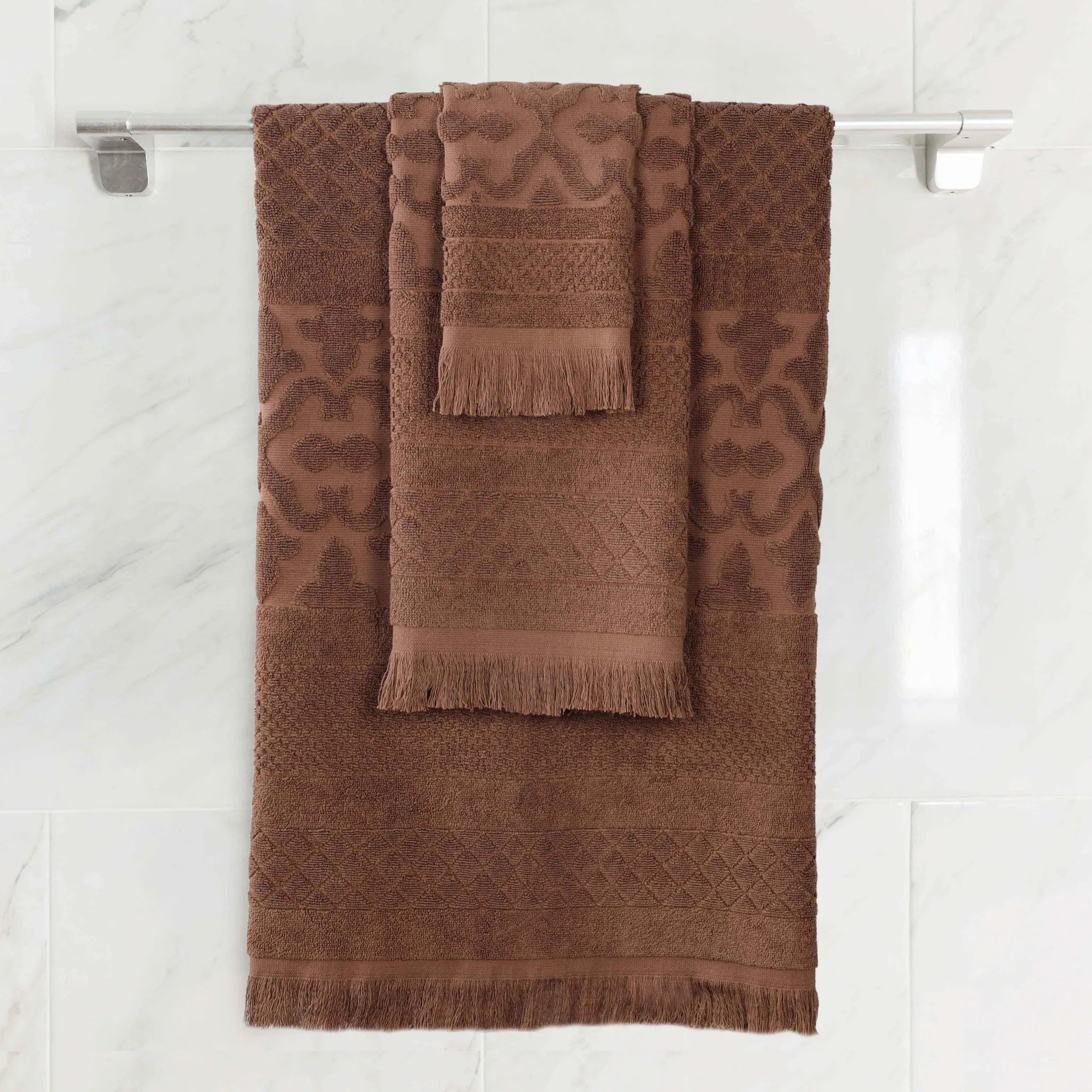 Rolla Cotton Geometric Jacquard Plush Soft Absorbent 3 Piece Towel Set - Towel Set by Superior Brand