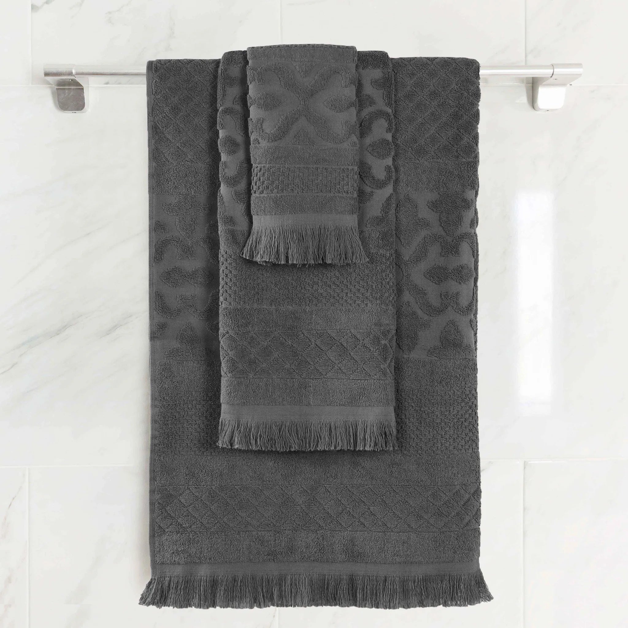 Rolla Cotton Geometric Jacquard Plush Soft Absorbent 3 Piece Towel Set - Towel Set by Superior Brand