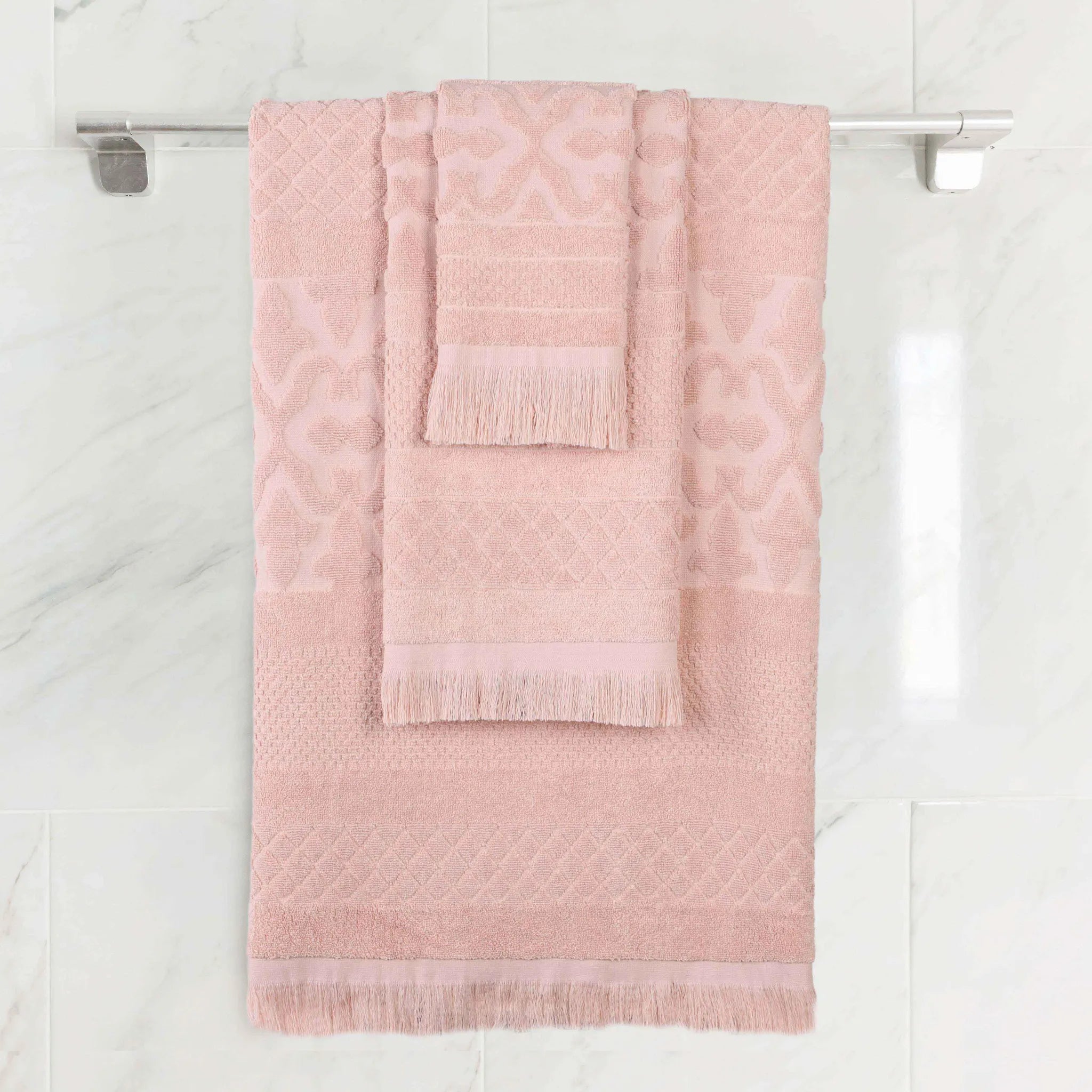 Rolla Cotton Geometric Jacquard Plush Soft Absorbent 3 Piece Towel Set - Towel Set by Superior Brand