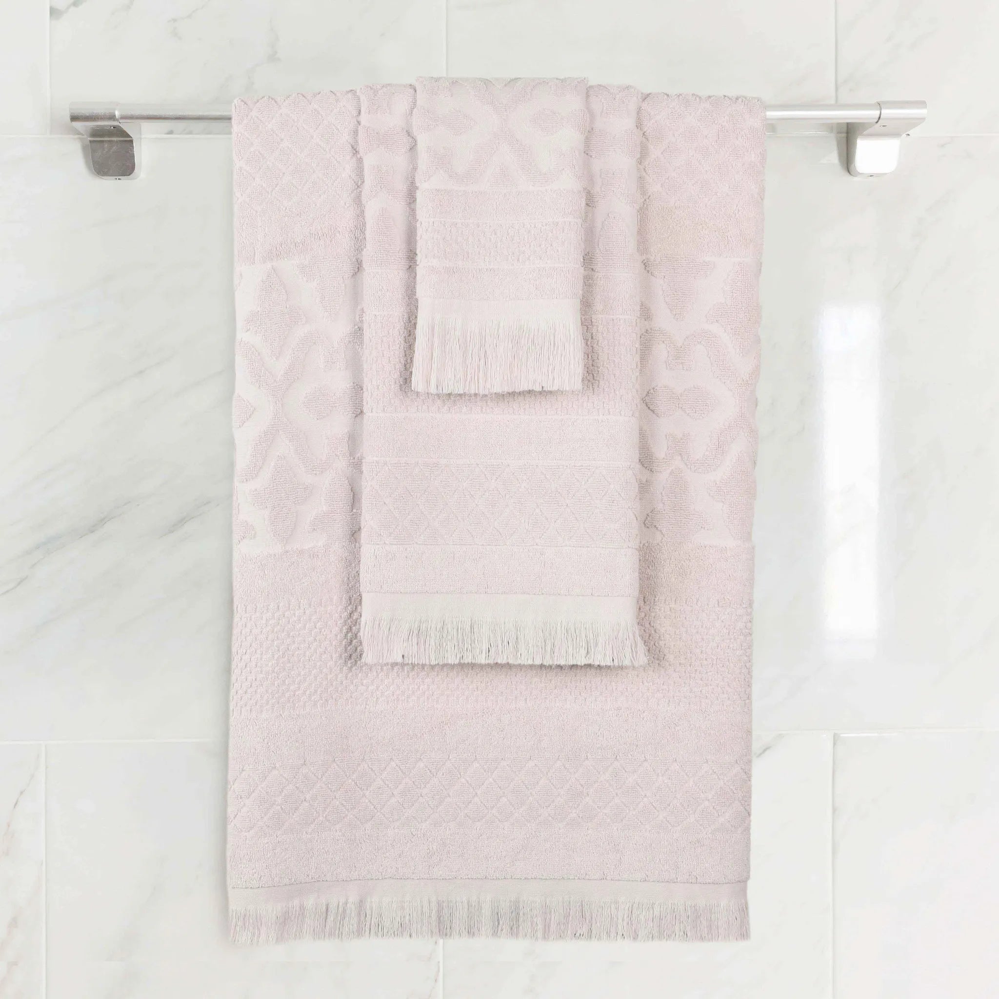 Rolla Cotton Geometric Jacquard Plush Soft Absorbent 3 Piece Towel Set - Towel Set by Superior Brand