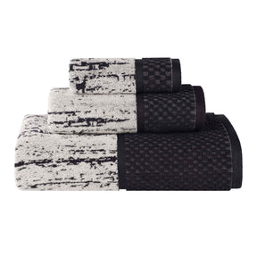 Lodie Cotton Plush Soft Jacquard Two-Toned 3 Piece Assorted Towel Set - Black-Ivory