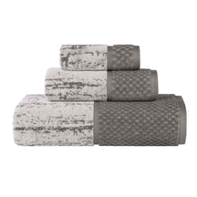 Lodie Cotton Plush Soft Jacquard Two-Toned 3 Piece Assorted Towel Set - Charcoal-Ivory