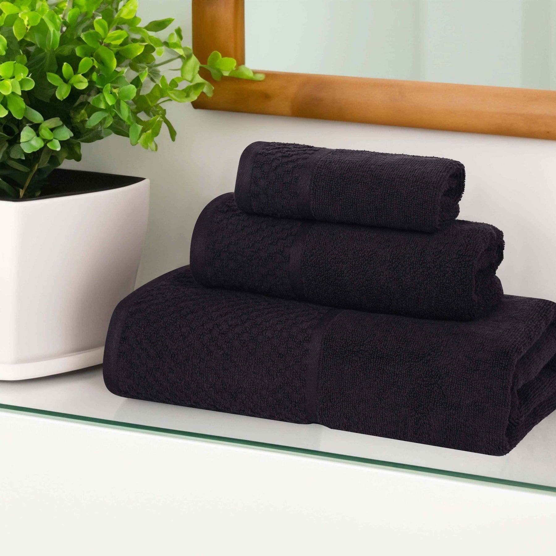Lodie Cotton Plush Absorbent Jacquard Solid 3 Piece Assorted Towel Set