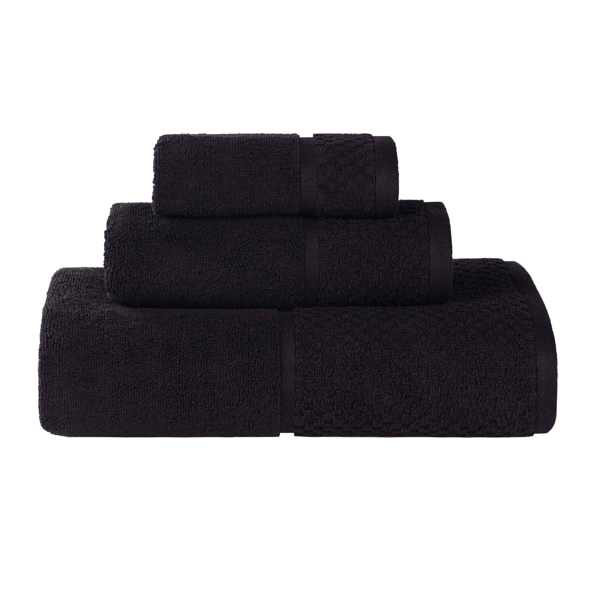 Lodie Cotton Plush Absorbent Jacquard Solid 3 Piece Assorted Towel Set - Black -Ivory