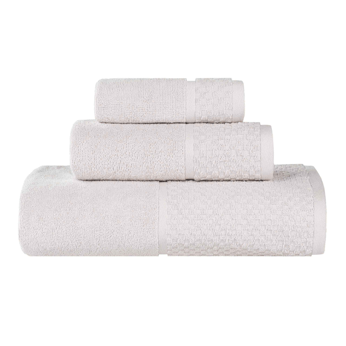 Lodie Cotton Plush Absorbent Jacquard Solid 3 Piece Assorted Towel Set - Stone-White