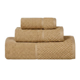 Lodi Cotton 3-Piece Towel Set – Absorbent Mid-Weight Solid Bathroom Towels with Textured Border
