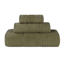 Zero Twist Cotton Waffle Honeycomb Plush Absorbent 3 Piece Towel Set - Forest Green