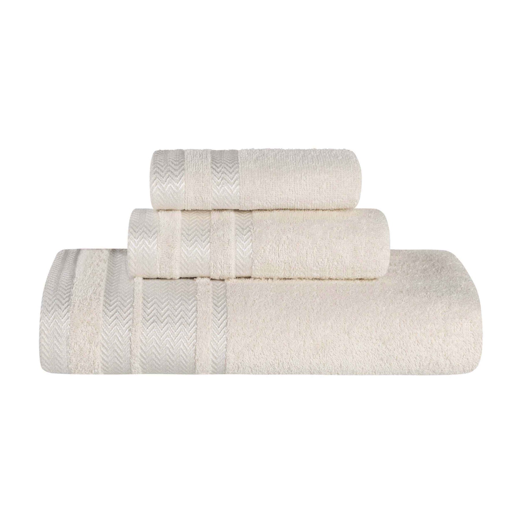 Zero Twist Cotton Dobby Border Plush Soft Absorbent - Ivory