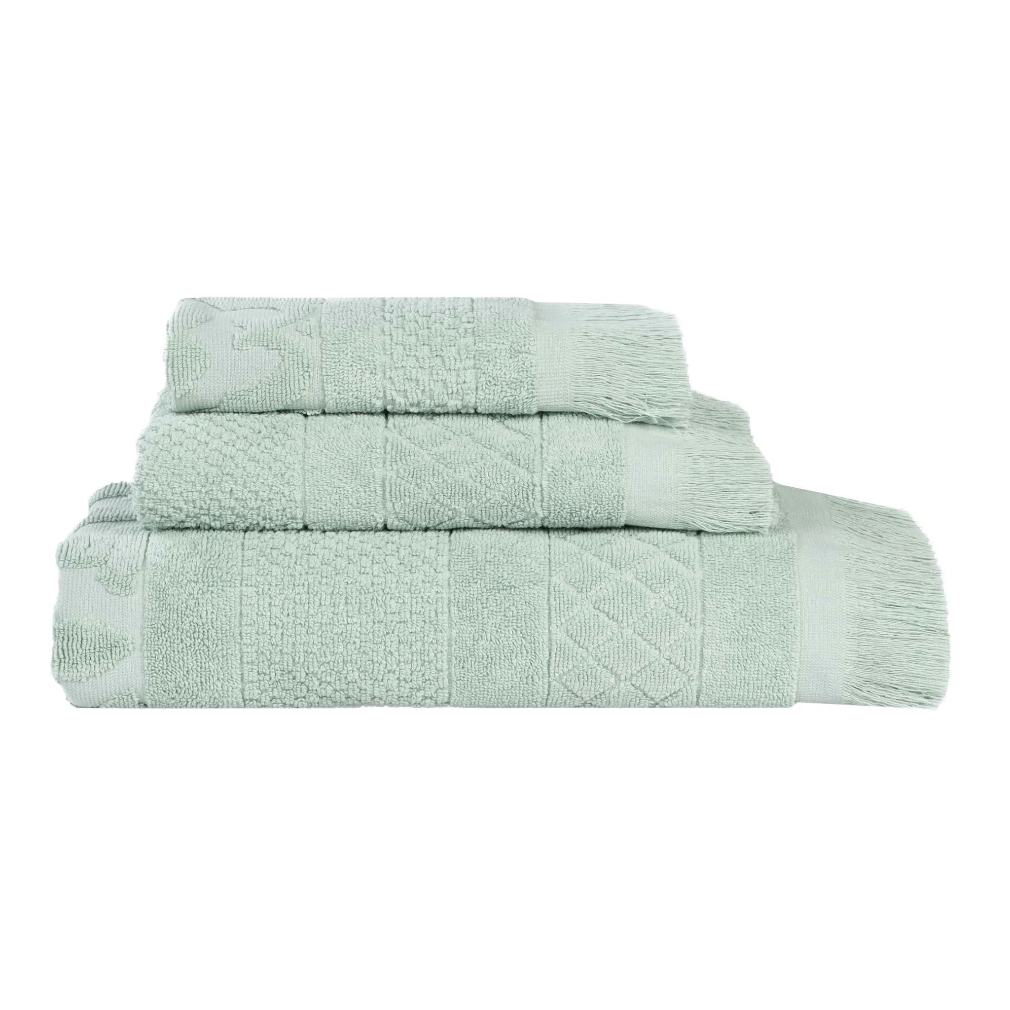 Rolla Cotton Geometric Jacquard Plush Soft Absorbent 3 Piece Towel Set - Towel Set by Superior Brand