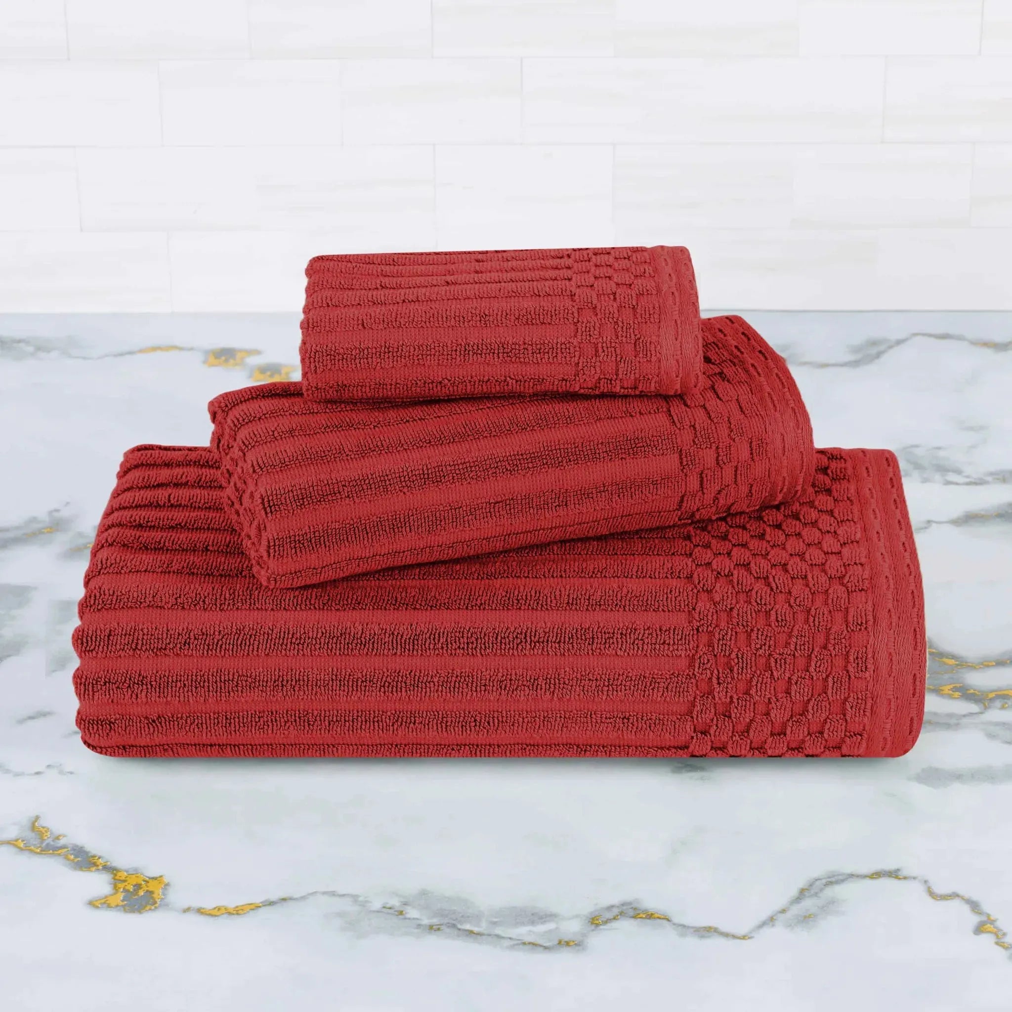 Soho Ribbed Cotton Absorbent 3 Piece Assorted Towel Set - Towel Set by Superior Brand