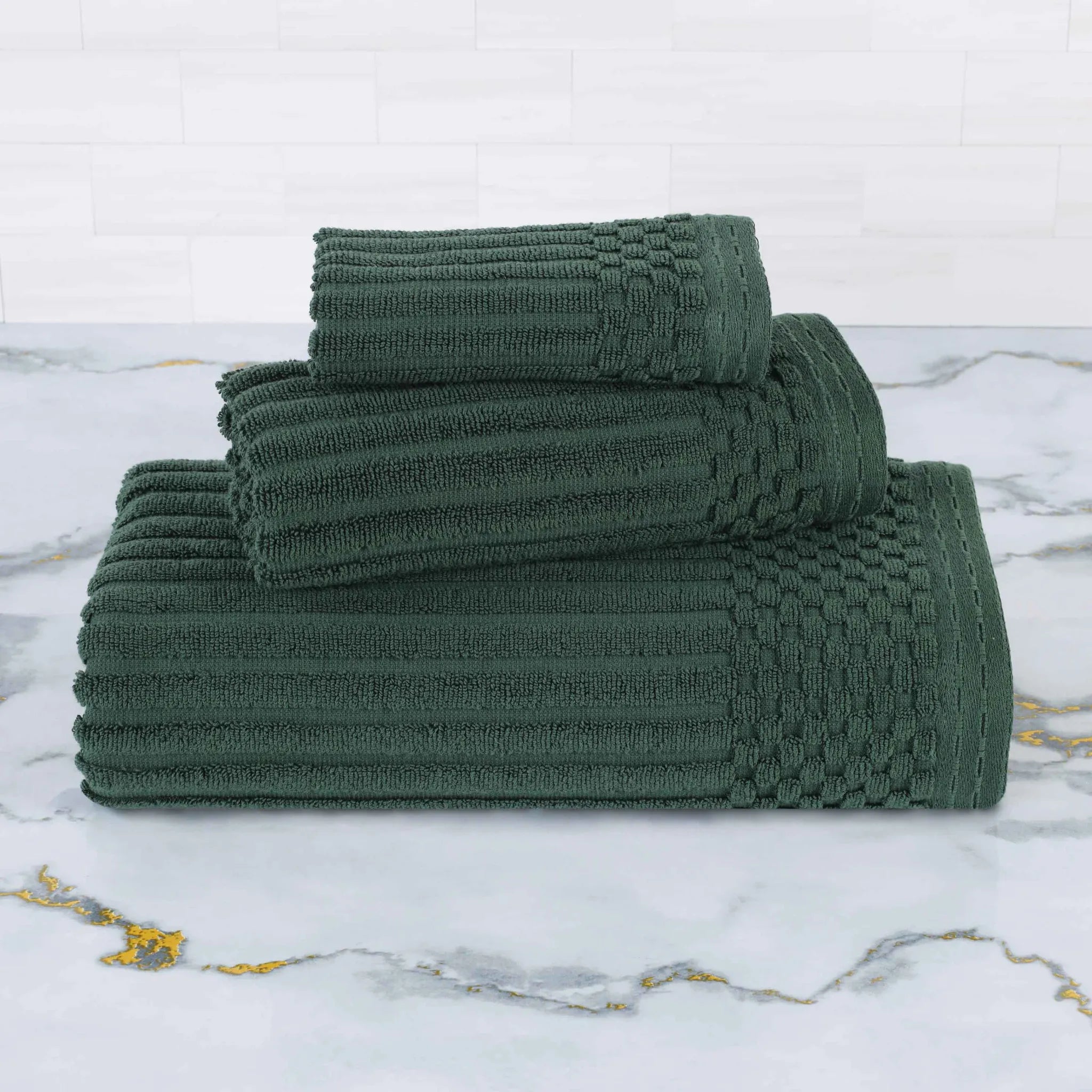 Soho Ribbed Cotton Absorbent 3 Piece Assorted Towel Set - Towel Set by Superior Brand