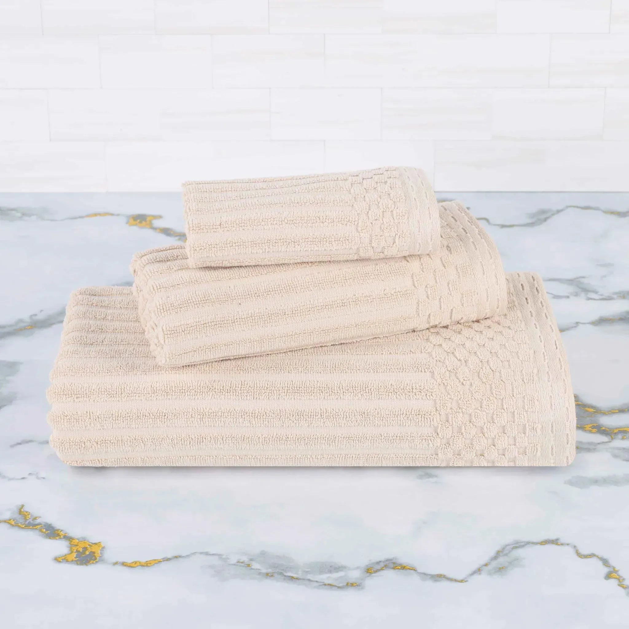 Soho Ribbed Cotton Absorbent 3 Piece Assorted Towel Set - Towel Set by Superior Brand