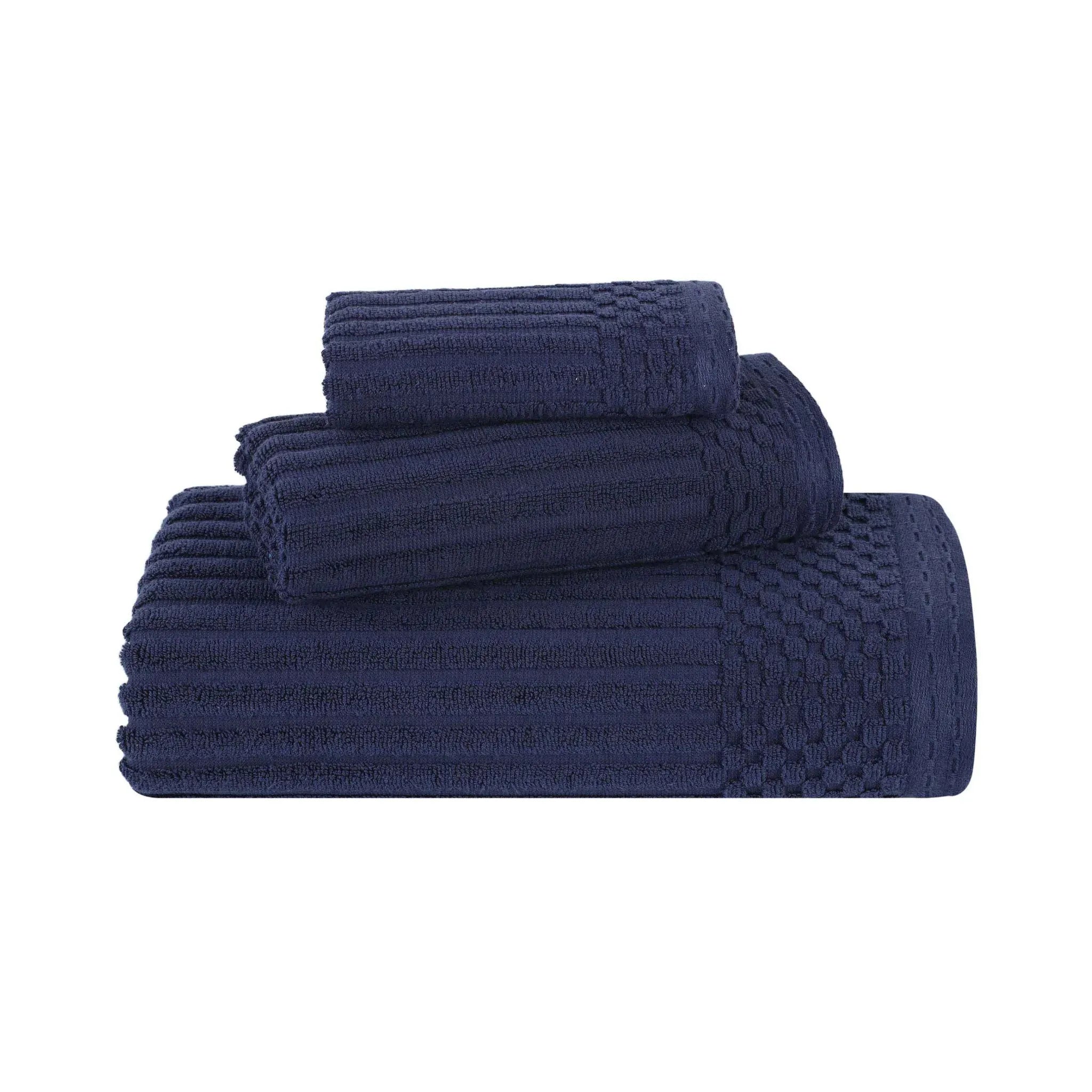 Soho Ribbed Cotton Absorbent 3 Piece Assorted Towel Set - Towel Set by Superior Brand