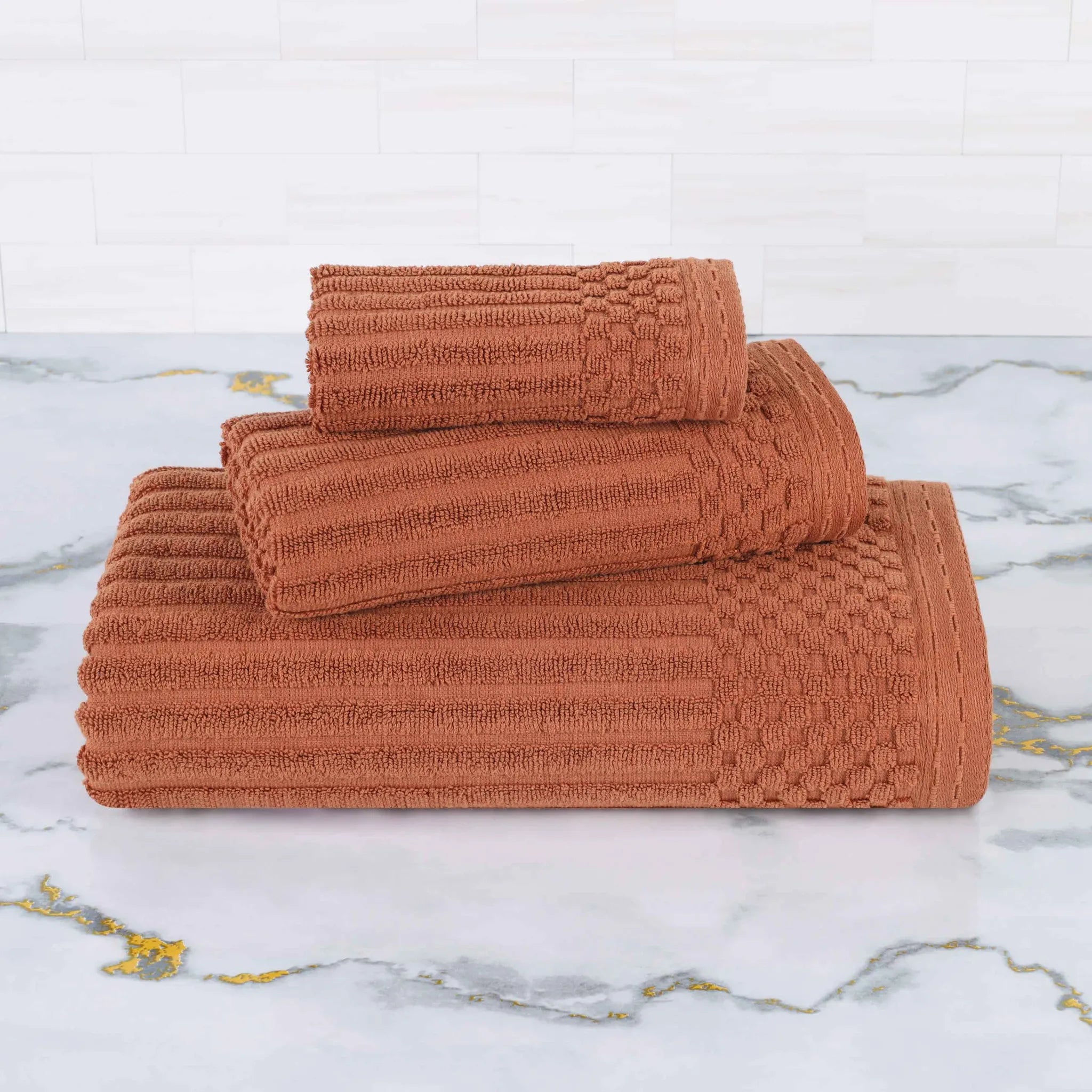 Soho Ribbed Cotton Absorbent 3 Piece Assorted Towel Set - Towel Set by Superior Brand