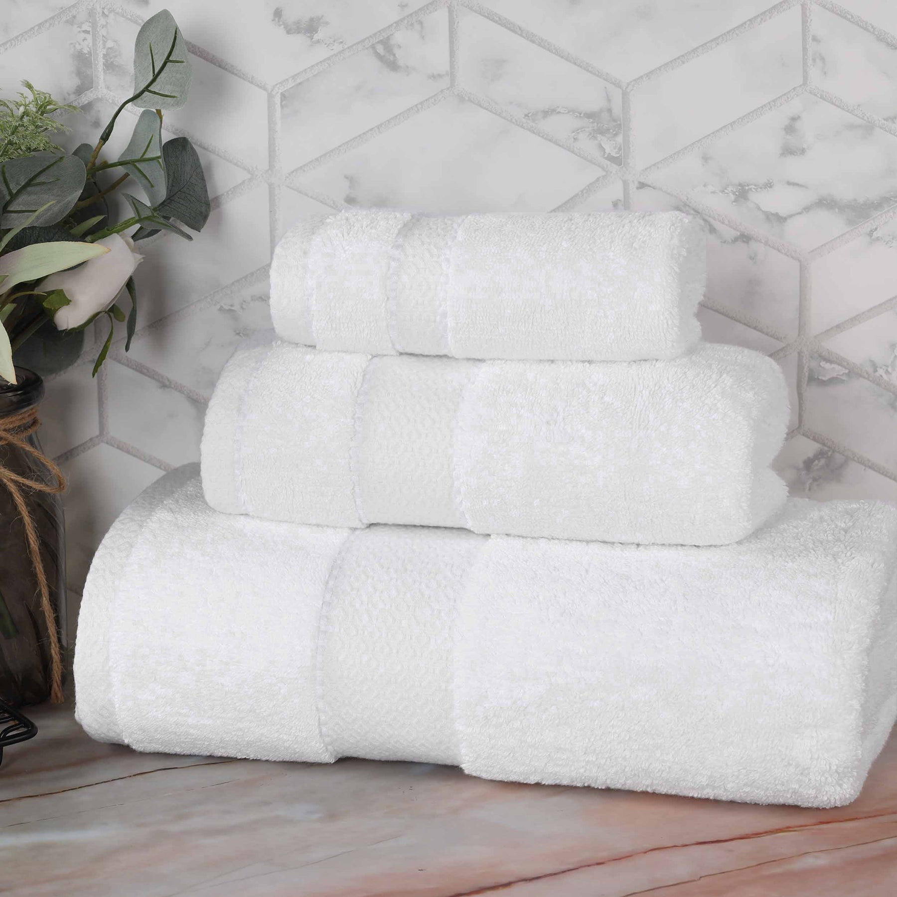 Superior Niles Egyptian Giza Cotton Dobby Ultra-Plush Absorbent Hand Towel Set of 6 - White