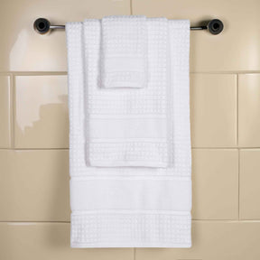 Zero Twist Cotton Waffle Honeycomb Plush Absorbent 3 Piece Towel Set - White
