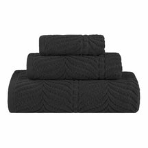 Chevron Zero Twist Cotton 3 Piece Jacquard Towel Set - Black