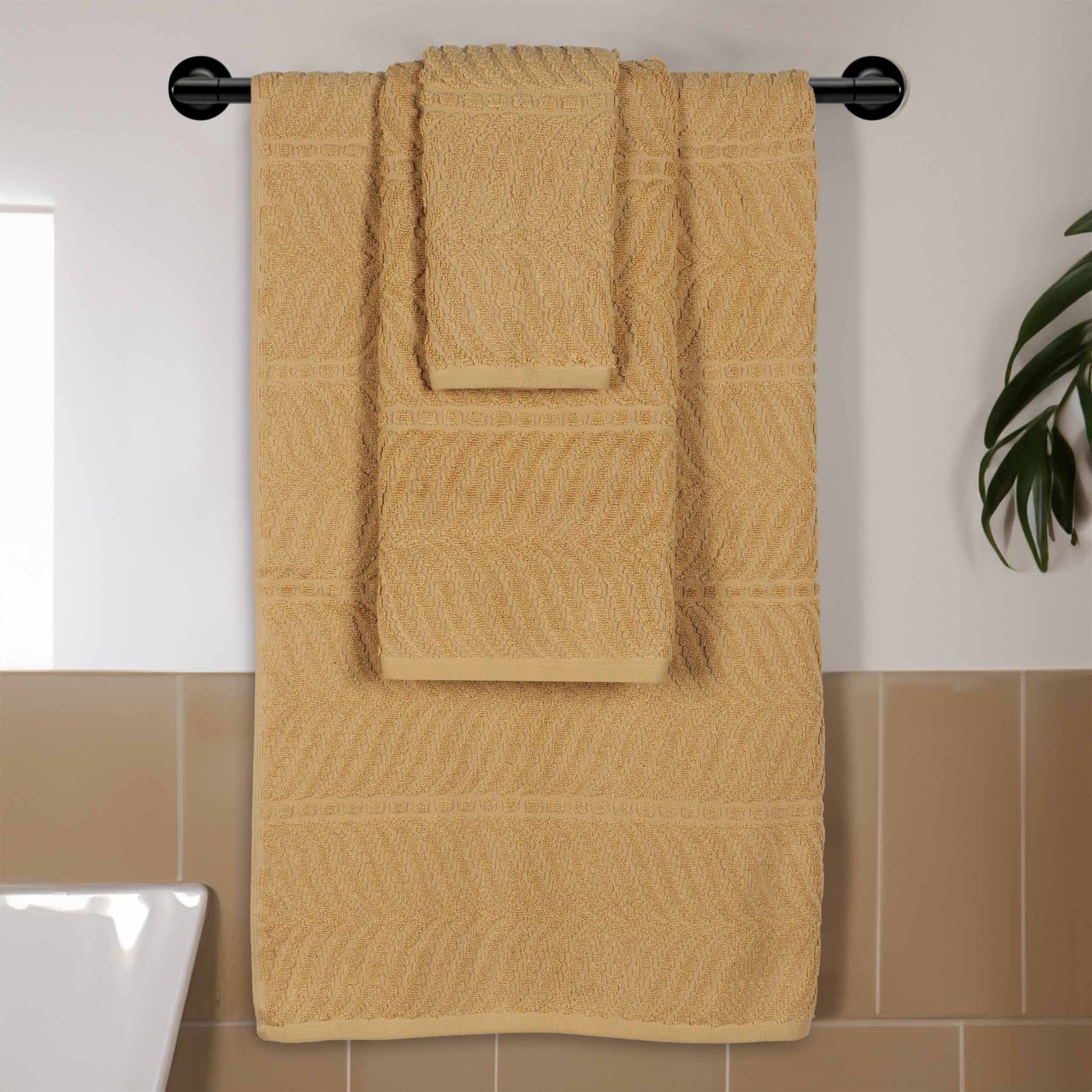Chevron Zero Twist Cotton 3 Piece Jacquard Towel Set - Gold