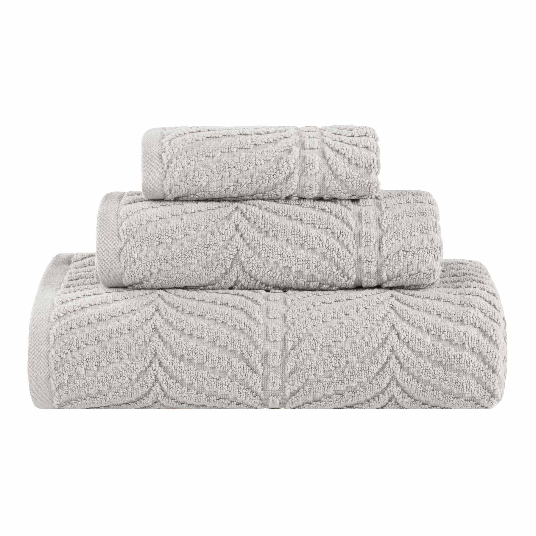 Chevron Zero Twist Cotton 3 Piece Jacquard Towel Set - Platinum
