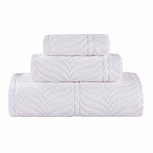 Chevron Zero Twist Cotton 3 Piece Jacquard Towel Set - White
