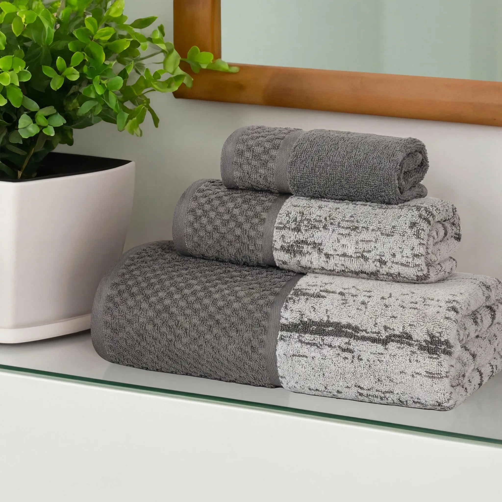 Lodi Cotton 3-Piece Bathroom Towel Set – Absorbent Mid-Weight Solids & Patterns