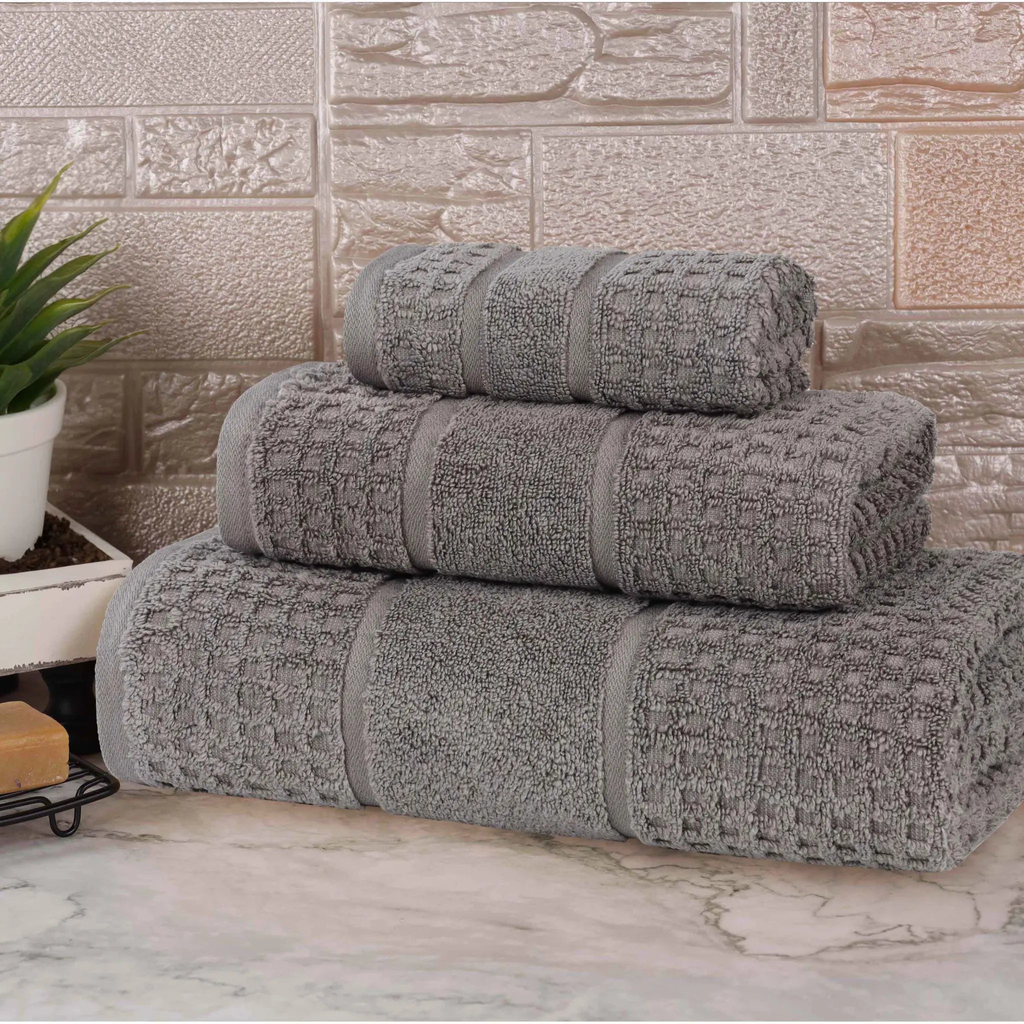 Napa Zero Twist Cotton Solid Waffle Honeycomb 3 Piece Towel Set - Towel Set by Superior Brand