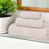 Lodi Cotton 3-Piece Towel Set – Absorbent Mid-Weight Solid Bathroom Towels with Textured Border