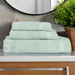 Rolla Cotton Geometric Jacquard Plush Soft Absorbent 3 Piece Towel Set - Towel Set by Superior Brand