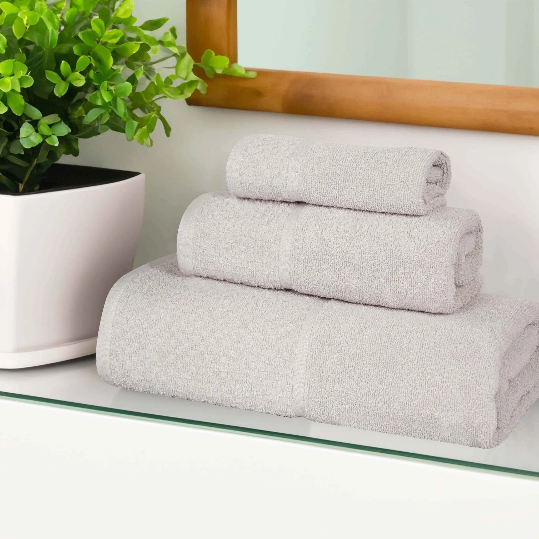 Lodi Cotton 3-Piece Towel Set – Absorbent Mid-Weight Solid Bathroom Towels with Textured Border