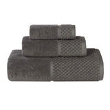 Lodi Cotton 3-Piece Towel Set – Absorbent Mid-Weight Solid Bathroom Towels with Textured Border