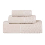 Lodi Cotton 3-Piece Towel Set – Absorbent Mid-Weight Solid Bathroom Towels with Textured Border