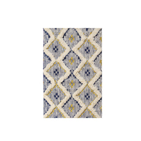 Superior Indoor Area Rug Collection Geometric Design with Cotton-Latex Backing -  Gold-Navy Blue