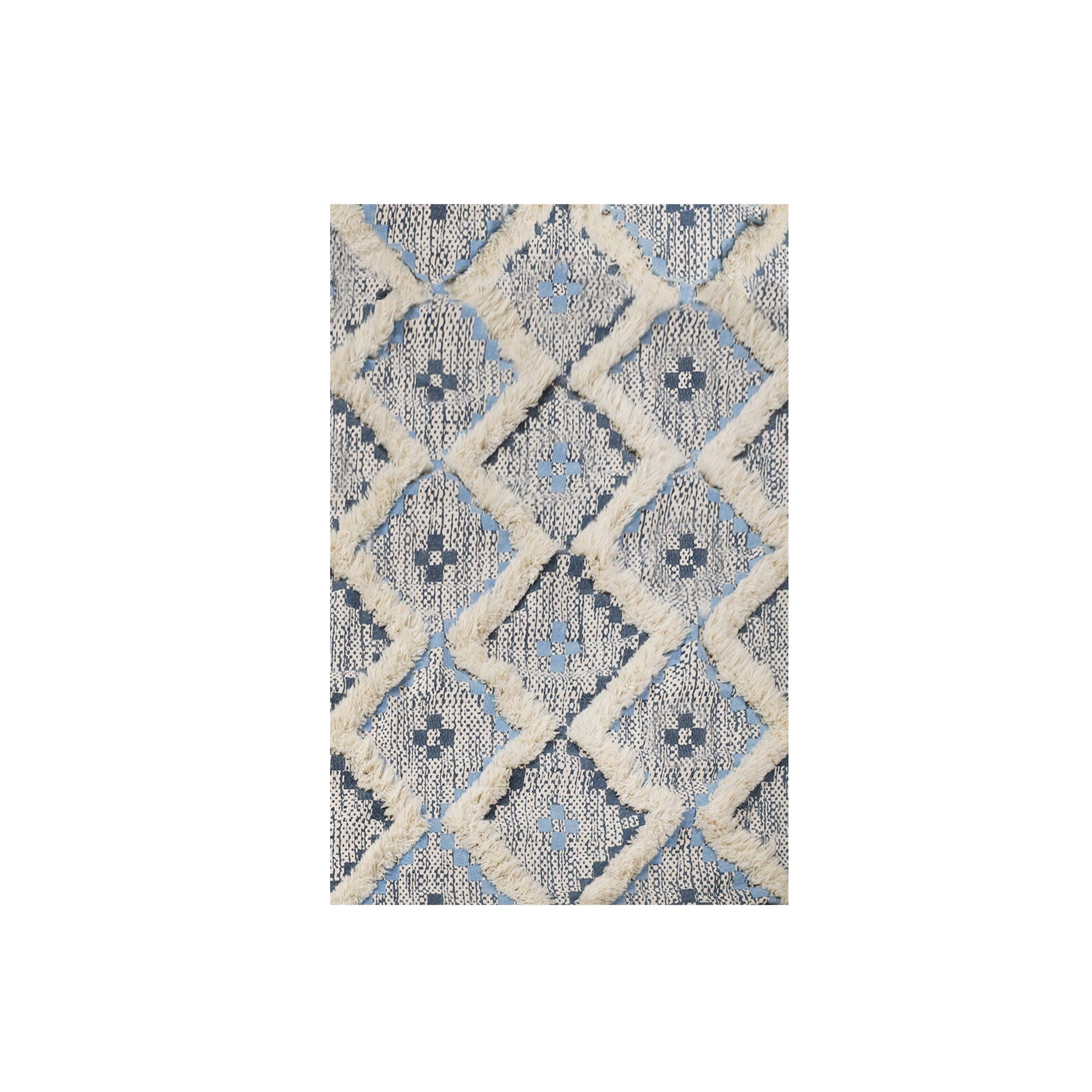 Superior Indoor Area Rug Collection Geometric Design with Cotton-Latex Backing -  Stone Blue-MIdnight Blue