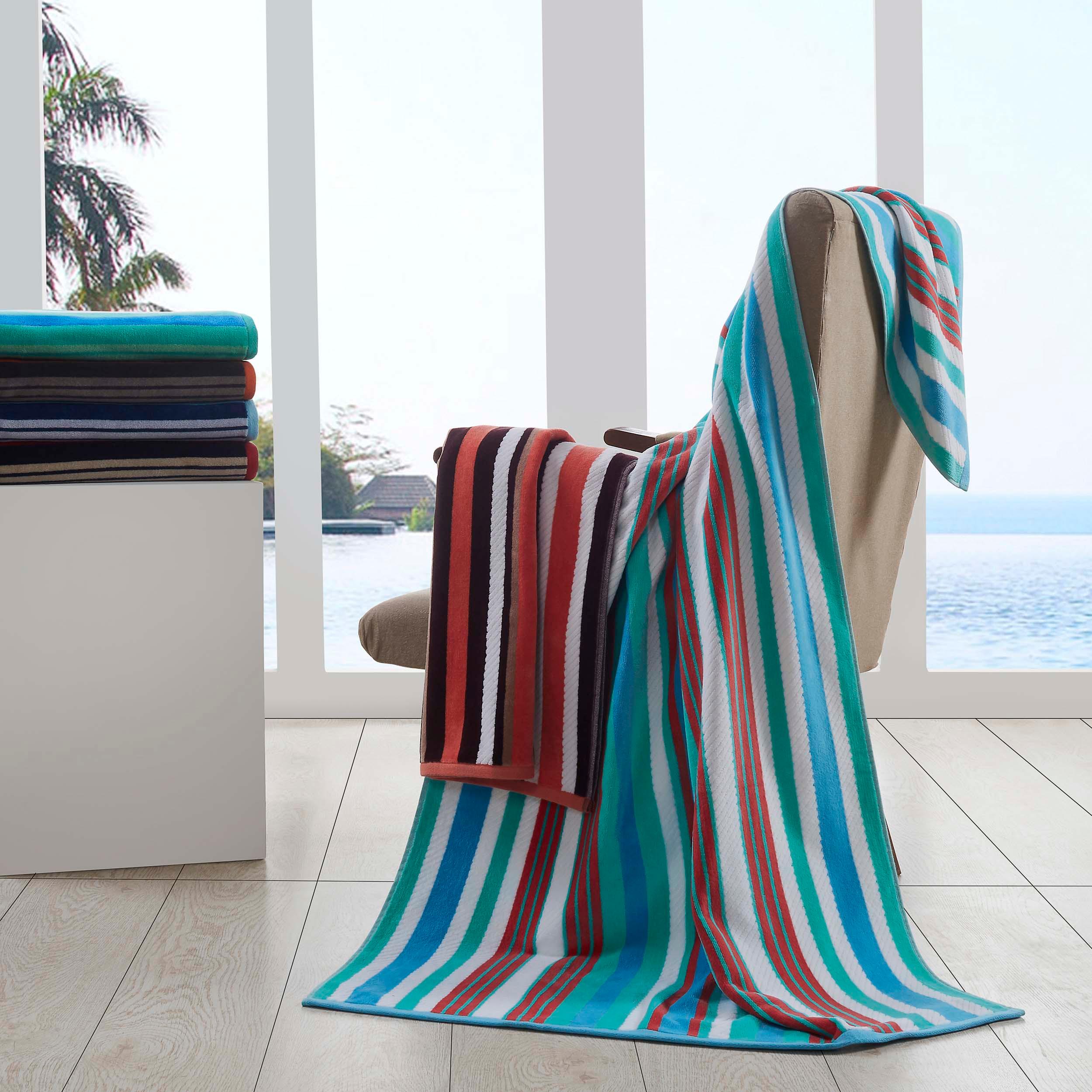 4 Piece Cotton Rope Textured Striped Oversized Beach Towel Set - Beach Towel by Superior