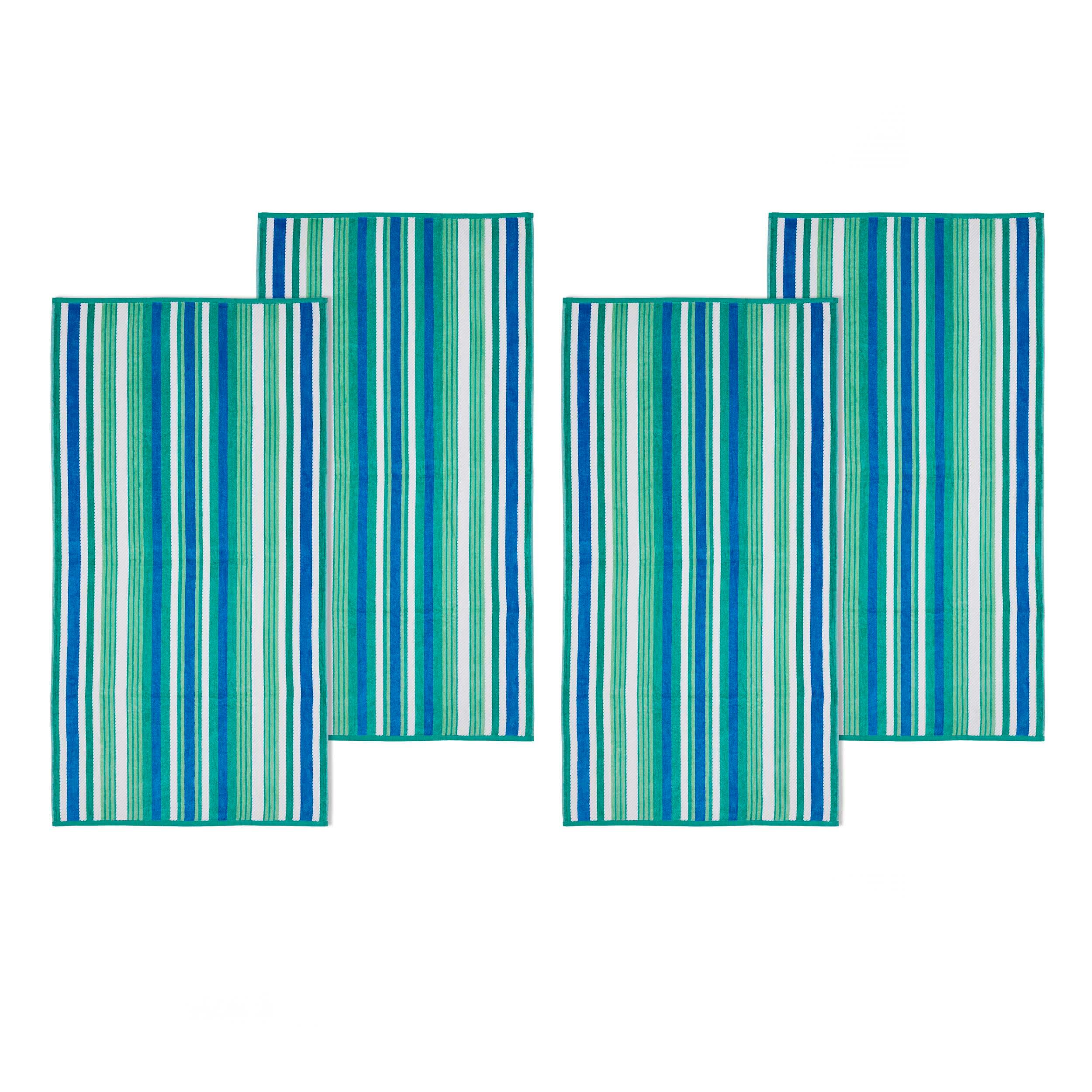 4 Piece Cotton Rope Textured Striped Oversized Beach Towel Set - Beach Towel by Superior